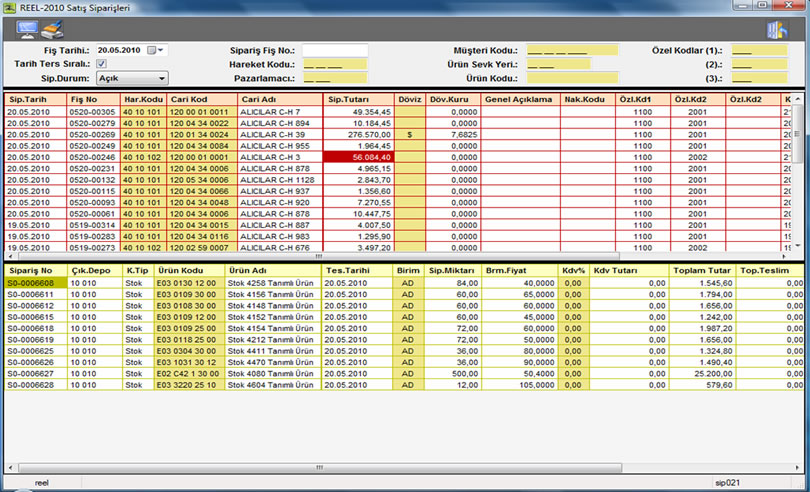 Satış Sipariş Fiş Hareketleri